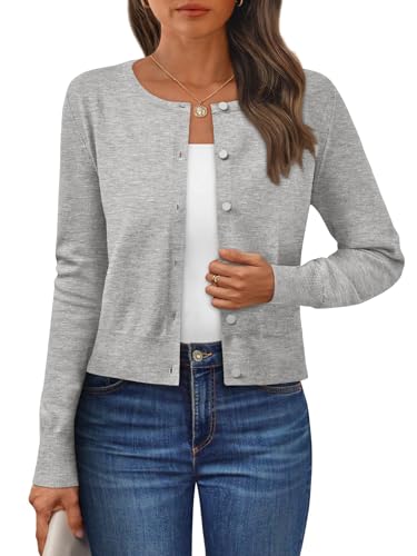 LILLUSORY Womens Cropped Cardigan Crew Neck...
