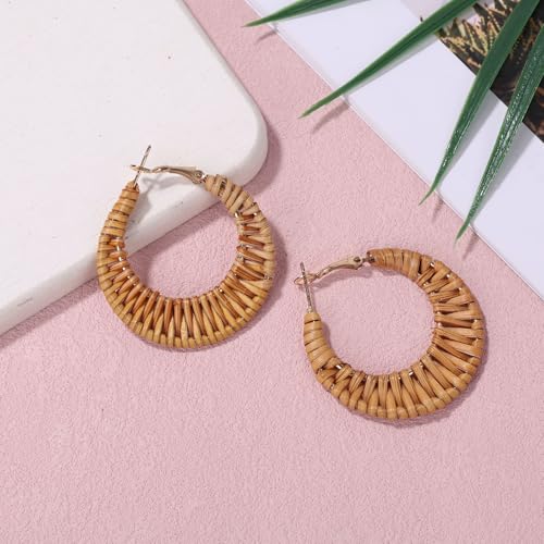 Hand Woven Rattan Earrings, Large Bohemian Handmade Weaving Earrings Rattan Hoop Summer Beach Jewelry Gift Perfect Bohemian Jewelry for Women4