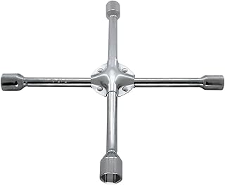 4-Way Lug Wrench Tire Cross Wrench Surface Mirror-Polished Steel Universal Lug Wrench Portable Carrying 17×19×21×23mm for Car Tire Repair