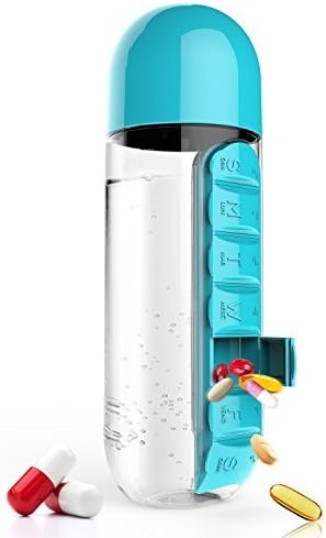 Amazon Com Asobu Combine Daily Pill Box Organizer With Water Bottle Oz Black Blue Health Personal Care