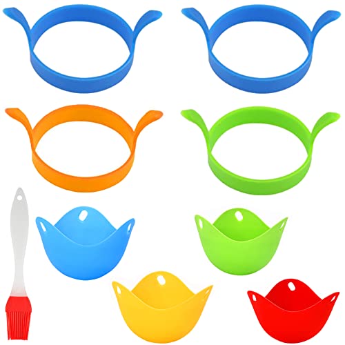 AUXHCYL 9 Pièces Anneaux d'oeufs en Silicone Ensemble,Egg Muffins Antiadhésifs,Anneaux à Oeuf Silicone,Anneau d'oeuf Multi-Usage pour La Cuisson Cover