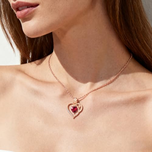 Image of Heart Birthstone Necklace for Women I Love You