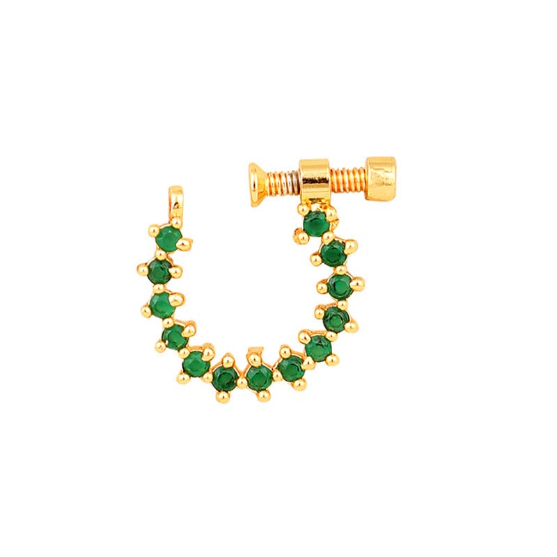 Women Nose pin/Nath Nose Ring Traditional Jewellery-Green CZ Gold Nose Pin-image-48
