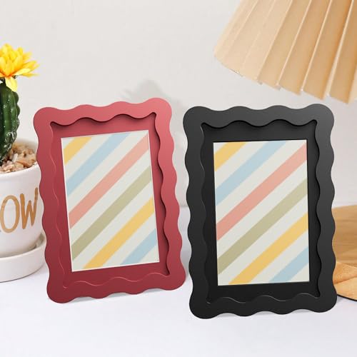 THKRLOF 8x10 Picture Frame with Mat for 5x7, Wavy Edge Wooden Real Glass Photo Frame for Tabletop and Wall Hanging, Red, 1 Pack by THKRLOF - Used condition - Image 3