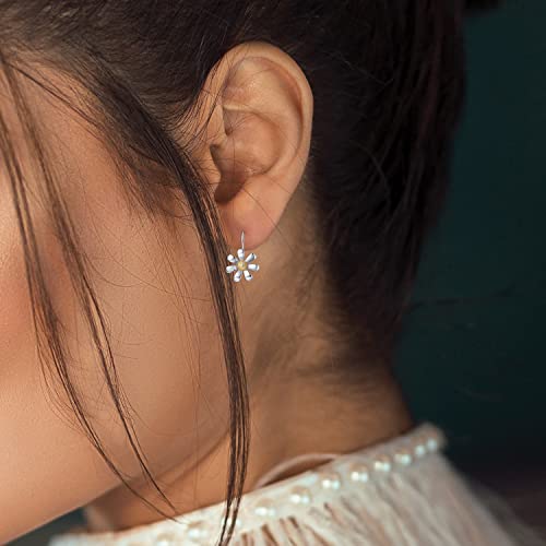 Yzsfmzge Daisy Earrings 925 Sterling Silver Hoop Drop Leverback Earrings Hypoallergenic Cubic Zircon Daisy Flower Dangle Jewelry Gifts For Women And Girls For Sensitive Ears #TOP2