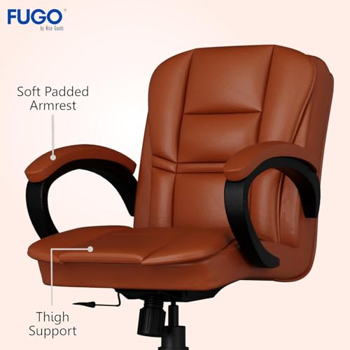 Image of FUGO Nice Goods Ergonomic Executive Office Chair, Home Desk Office Chair, Revolving Chair with Tilting Mechanism and Metal Base (Tan)