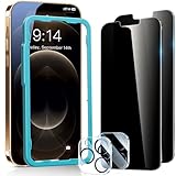 SMARTDEVIL 2Pack for iPhone 12 Privacy Screen Protector with 2Pack Camera Lens Protector, 9H Anti-Spy Privacy Screen, Anti-Shatter Glass, Bubble Free Easy Install