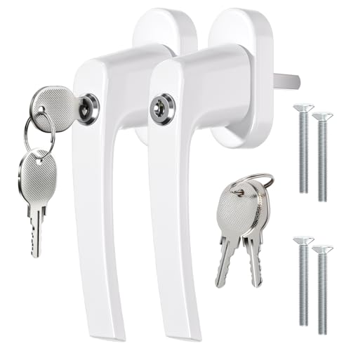 GANZTECH 2 PIÈCE Blanc Poignée de fenêtre verrouillable, fabriquée avec Une Base en Alliage de Zinc à Haute précision et Une poignée en Alliage...
