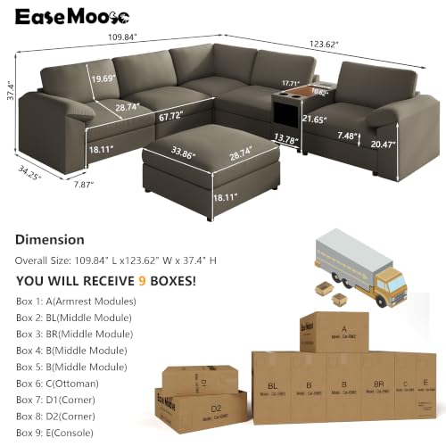 Image of EASE MOOSE Oversized Corner Modular Sectional Sofa with Ottoman, Faux Leather Sectional Sofa with Deep Seat, Scratch Resistant Faux Leather Material, Extra Large L Shaped Couch, Light Grey