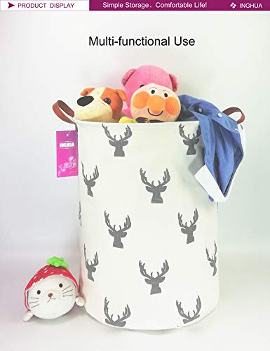 Image of Laundry Hamper Large Canvas Fabric Storage Basket Grey deer | Organizer Bin Dirty Clothes Collapsible Waterproof for College Dorms, Boys and Girls Bedroom,Bathroom