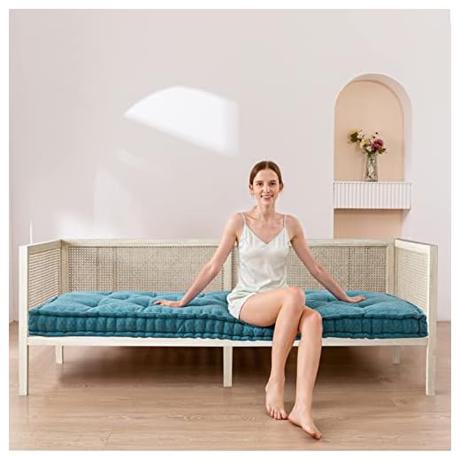 MAXYOYO Daybed Futon Mattress Window Seat Cushion, Cot Size Single Futon Mattress, Portable Roll Up Camping Mattress Long Cushion Sleeping Pad for Couch Travel Car, Turquoise, 75" x 30"