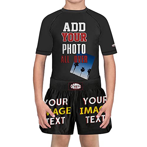 O2TEE Customize Boys BJJ Rash Guards MMA Shorts No Gi Sets for Training Competition,XS (Age 5) Black