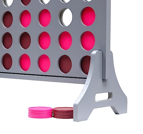 Image of Giant 4 in a Row Game for Family & Adults - Tailgating Pros Jumbo Grey Wooden Four in a Row Indoor & Outdoor Yard Game for Family Party Fun, Portable Activities for Patio, Backyard, and Camping