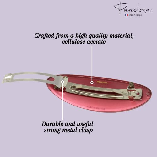Parcelona French Oval Celluloid Large 4" French Hair Barrette Clip For Girls Automatic Clasp Strong Hold No Slip Durable Women Hair Accessories, Made In France (Glossy Red) #TOP1