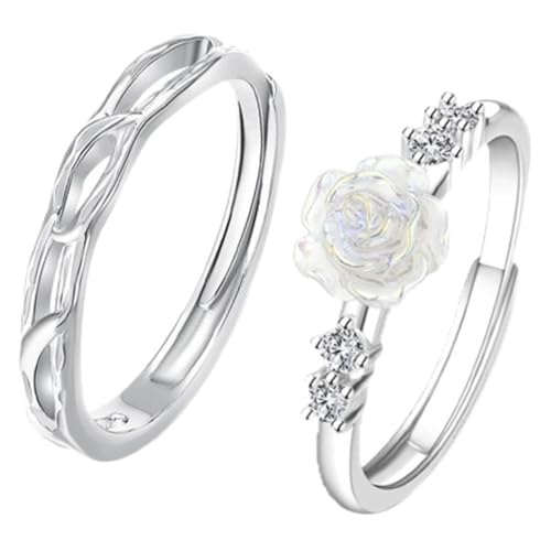 Bague Couple Argent Branches Fleur ajustable : en argent 925 sans erreur de taille