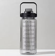 JEBISON 2 L Capacity Belt Straw Transparent Motivational Water Bottles|Time Marker Leak Proof&Break-Proof|Best Usage For Office/School/Gym/Travel Bottle|Bpa-Free Fitness Sports Bottle (BLACK)