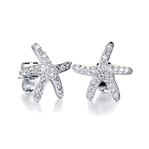 Crystalline Azuria Femme Clous Boucles d'Oreilles Étoile de Mer 18ct Plaqué Or Blanc avec Cristaux Blancs Cover