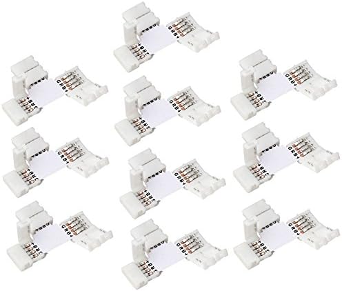 DQDF 10x T Shape (32 Pcs clips is included) 4 Pins Connector 10mm for 5050/3528 SMD RGB Non-waterproof LED Flexible Strip Lights 4 conductor Quick Splitter Right Angle Corner Connector 12V 48W
