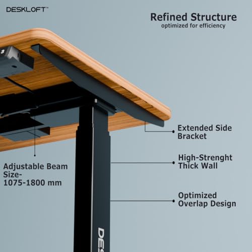 Image of Height Adjustable Electric Desk Table | Motorized Sit Stand Workstation with Walnut Wood Grain Desktop | Ergonomic Computer Table for Home Office (Black Frame & Brown Top, 1200 x 600 mm)