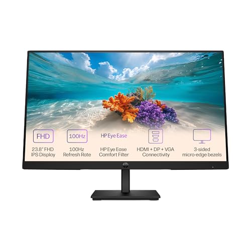 HP Series 3 Pro 23.8 inch(60.5cm) FHD Monitor, Energy Star Certified, VESA mountable, 3-Sided Borderless,IPS, 100Hz, LCD, Anti-Glare, 5ms Response tim