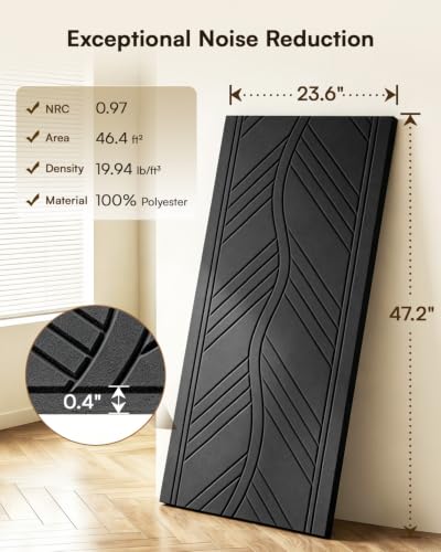 Image of SODOCT 6 Pack Large Acoustic Panels, 47.2 inch X 23.6 inch X 0.4 inch Sound Proof Panels for Walls, Wall Paneles Decorativos Para Pared for Home Studio & Office, Black