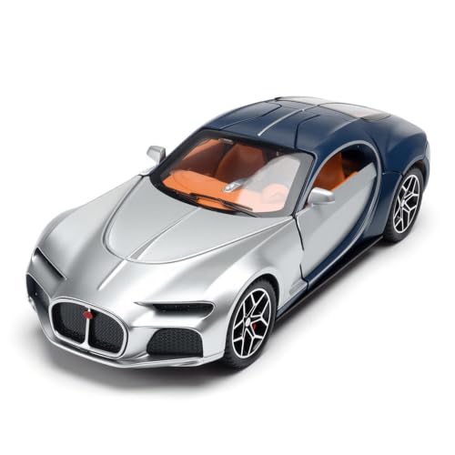 Image of 1:32 Scale Bugatti Atlantic Alloy Pickup Car Toy Metal Pull Back Diecast Car with Openable Door and Sound Light, Gifts Toys for Kids【Blue /Silver】