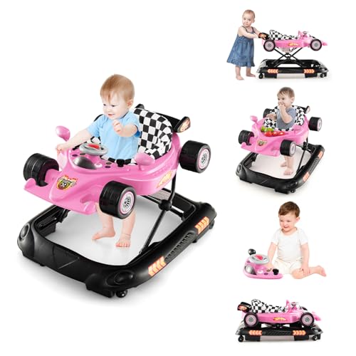 Image of BABY JOY 4-in-1 Baby Walker, Foldable Activity Walker with Adjustable Height, Music & Lights, Anti-Rollover, Toddler Push Walker, Baby Walker with Wheels for Boys Girls 6-14 Months (Pink)