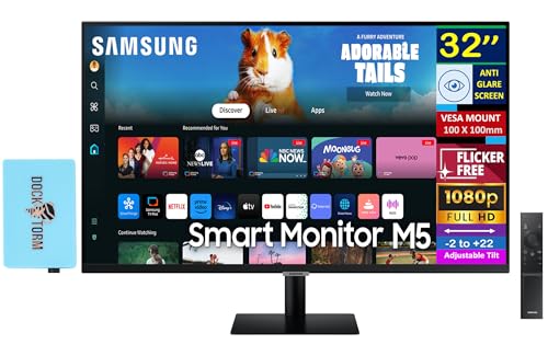 Image of Samsung 32" Smart M5 (M50D) FHD VA Monitor with HDR10, 4ms Response Time, Anti Glare, Flicker Free, VESA Mount (100mm), HDMI & Dockztorm USB Port Expander, Black Color (LS32DM500ENXGO)