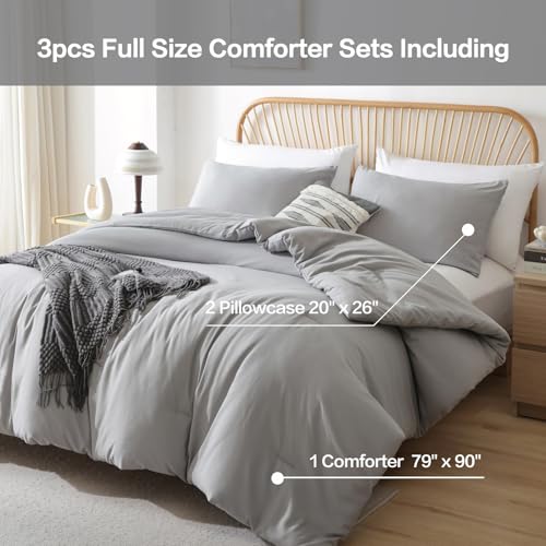 Image of ROSGONIA Full Size Comforter Sets for Girls Boys Kids Grey, 3pcs Comforter Full Size (1 Gray Comforter & 2 Pillowcases) Lightweight Dorm Bedding Sets