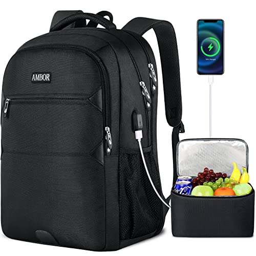 Lunch-Backpack-for-Men-TSA-Laptop-Backpack-with-Insulated-Cooler-Lunch-Bag-College-School-Backpack-with-USB-Port-fit-173-Inch-Laptop-Travel-Backpack-for-Women-Teacher-Nurse-Student-Gifts-Black