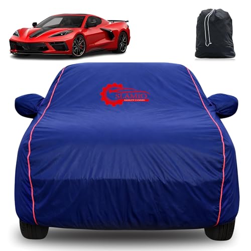 Image of 100% Waterproof Car Cover for Chevrolet Sports | All-Weather, Dustproof & UV Protection | Heavy-Duty 3-Layer Fabric | Custom Fit with Mirror & Antenna Pocket | Navy Blue