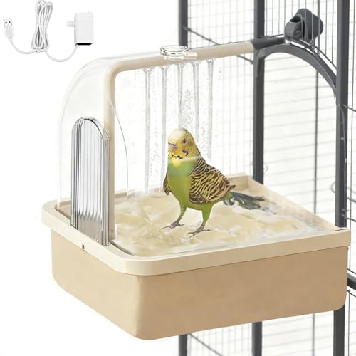 Image of Bird Bath for Cage Clear, Automatic Indoor Cockatiel Bathtub Shower with Pump, Parrots Shower Accessories for Birdcage, Cleaning Supplies Shower Room for Parakeets, Finches, Canaries, Lovebirds