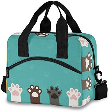 Blueangle Cute Cat Paws Print Insulated Lunch Bag with Detachable Shoulder Strap & Carry Handle, Eco-friendly Cooler Bag Tote Bag,School Lunch Box for Kids,Men,Women