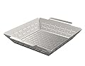 Cave Tools Vegetable Grill Basket - Dishwasher Safe Stainless Steel - Large Non Stick BBQ Grid Pan for Veggies Meat Fish Shrimp & Fruit - Best Barbecue Wok Topper Accessories Gift for Dad