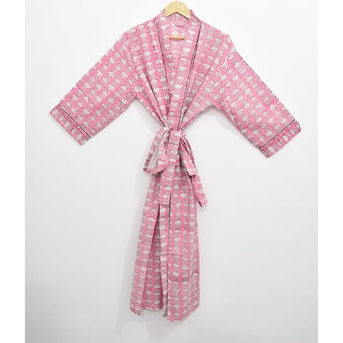 Image of Hand block print Cotton Kimono bikini cover up,Indian Hand block print Cotton Bath Robe,Swim Wear,Nighrwere Dressing Gown