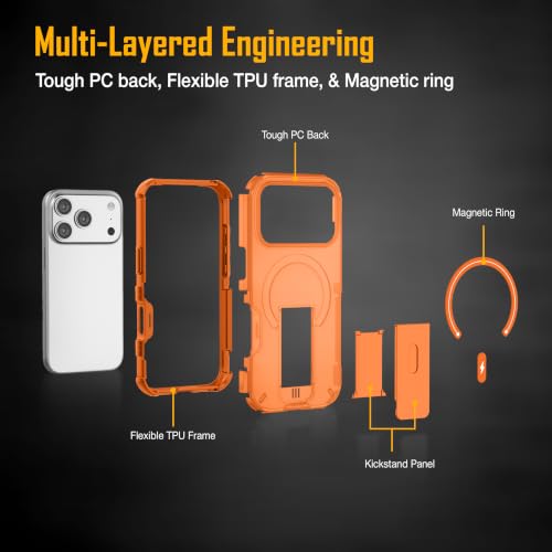 Image of ZAP CASE Matte Kickstand Case for iPhone 17 Pro | Magsafe Compatible | Premium Polycarbonate Back + Flexible TPU Bumper | Foldable Stand | Military-Grade Drop Protection | Anti-Fingerprint | Orange