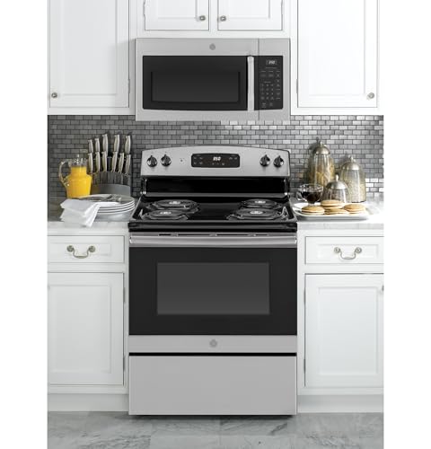 Image of GE 30 inch Over-the-Range Microwave, 1.6 Cu. Ft., 1000 Watts, 300 CFM Hood Vent, LED Lighting, Auto Defrost, Easy Mount Install, Stainless Steel, JVM3160RFSS