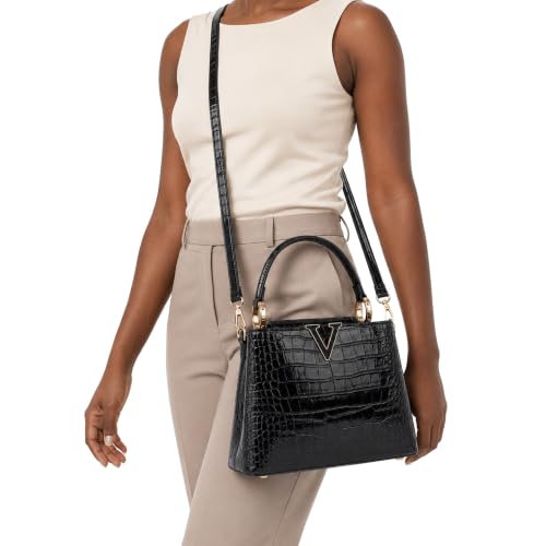 Image of TRBSXRT Small Satchel Bag for Women - Crocodile Leather Purse Classic Crossbody and Shoulder Bag