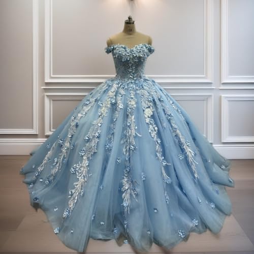 Mouccy Princess 3D Flowers Quinceanera Dresses with Cape Off Shoulder Lace Sweet 16 Dresses Tulle Puffy Vestidos De 15 Aos3
