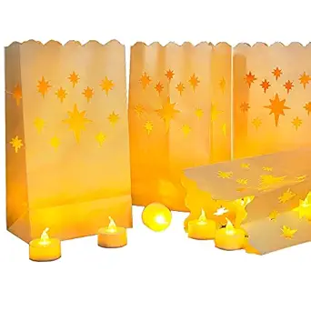 AceList 50 Set LED Candles with Luminaries Candle Bags Flickering Tea Light for Wedding Party Decoration