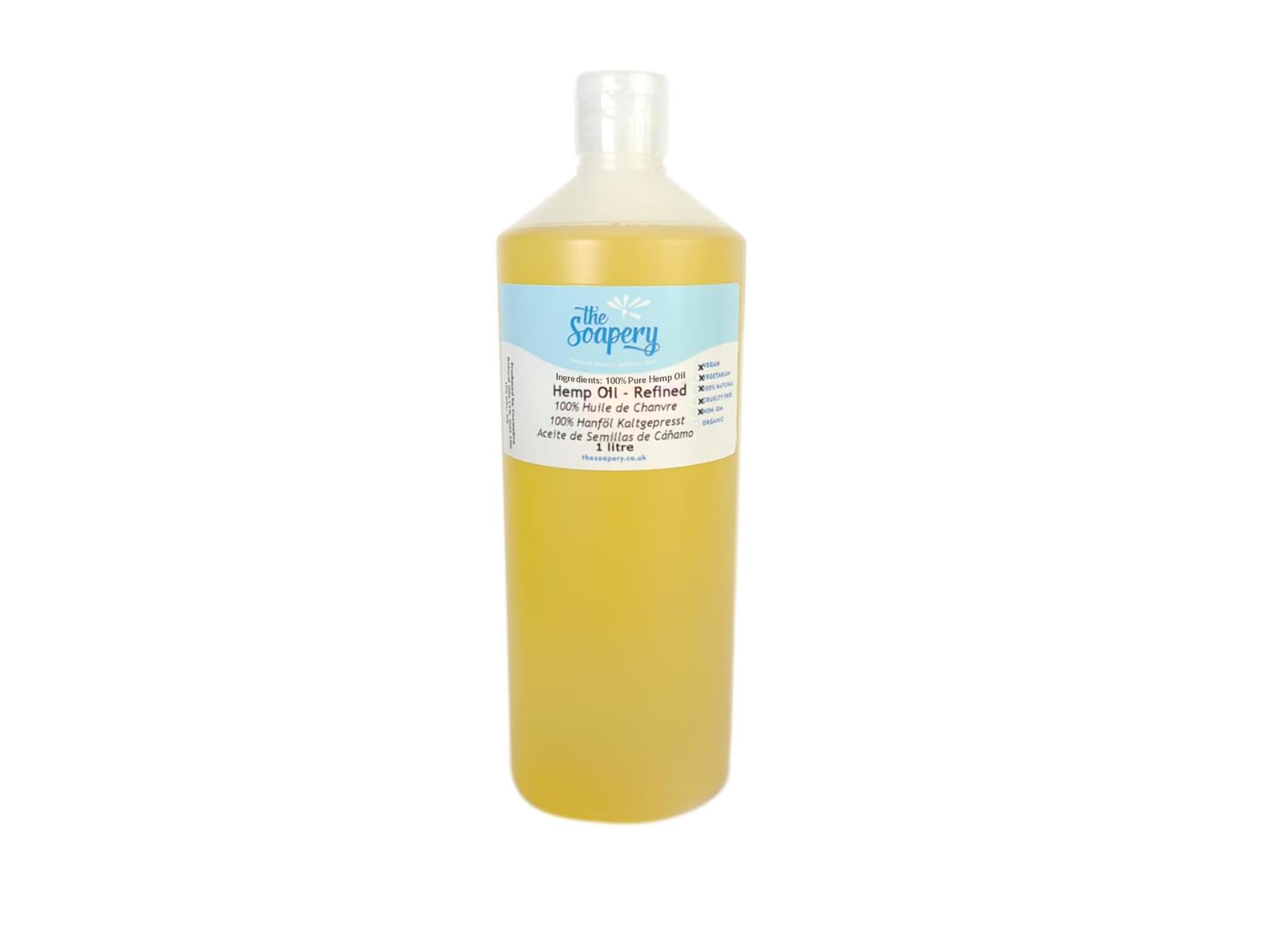 Huile de chanvre raffinée 1 litre - 100 % pure et naturelle - Huile de support pour massage, soin de la peau et des cheveux