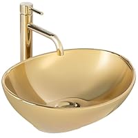 Rea Aufsatzwaschbecken SOFIA GOLD Waschtisch Handwaschbecken Spülbecken Waschschale Waschbecken für Badezimmer aus hochwertiger Keramik (Gold)