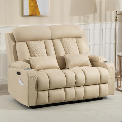 Image of Zero Wall Hugger Power Reclining Loveseat with Adjustable Headrest, Power Loveseat Recliner Sofa with USB&Type-C Ports, Wall Hugger Loveseat Recliner for Living Room(Beige, 2 Seater)
