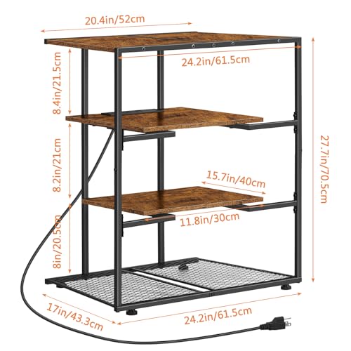 4 Tier AV Media Stand with Power Outlets, Wooden Audio Rack Tower with Metal Shelves, Small Entertainment Center with Storage, Stereo Cabinet for DVD Player, Game Console, Record Player, Rustic Brown - Image 4