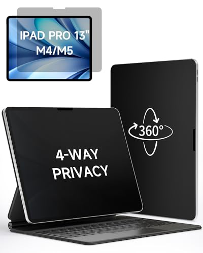 IPROKKO 360 Privacy Matte Screen Protector for iPad Pro 13 inch M4/M5 (2024/2025 7th/8th Generation) 4 Way Anti Spy Glare Blue Light 13in Tablet Easy Install Screen Protector Filter [Compatible with Apple Pencil & Face ID Case Friendly]