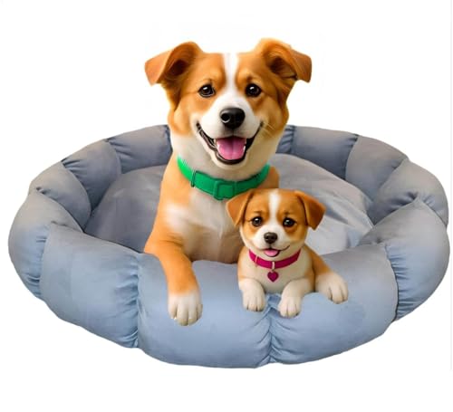 Image of Round Donut Dog Bed - Washable Plush Cushion Pet Bed with Raised Rim Support, Non-Slip & Cozy Sleeping Mat for Cats, Puppies & Small Dogs (19x19 Inch, Grey) (Grey)