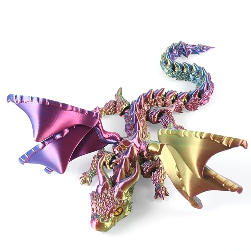 TranRantic 3D Printed Dragon, 40cm Bendable and Flexible Large Dragon, Dazzling Gradient Articulated Wyrm Toys, Gem Serpent Figure for Home Office Decor (Dazzling Color)
