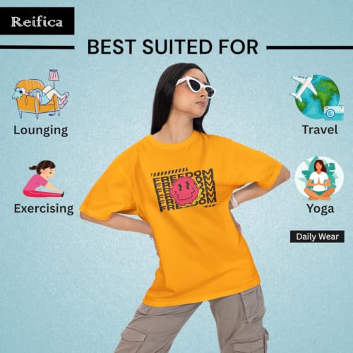 Image of Reifica 100% Pure Cotton Printed Half Sleeve Oversized Tshirts for Women Combo Pack of 2