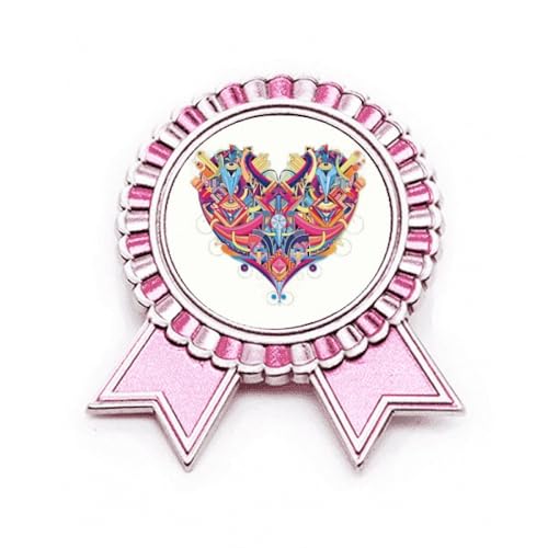 Broche en cœur rose M en métal avec élégant motif géométrique