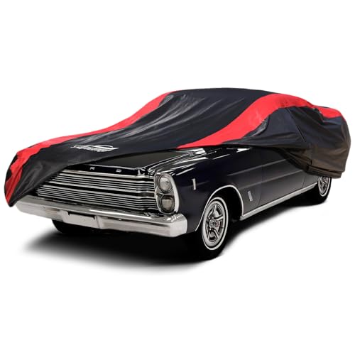 Image of Car Cover Custom Fit for Ford Galaxie 500 / Starliner 1960-1974 | Red Strip Design, Cotton Liner for Paint Protection, Sun Rain Snow UV Proof, Door Zipper, Windproof Buckle, Storage Bag